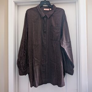 EVRI Brown and Blue Vertical Stripe Button-Down Shirt Size 4X